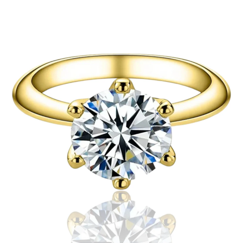 Anel Alvorecer Dourado com Cristal de Moissanite